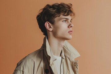 Fototapeta premium fashion young man in a studio muted color background and minimalistic