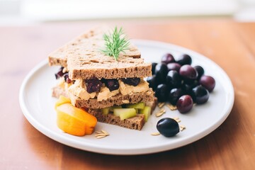 mediterranean tempeh sandwich with hummus and olives