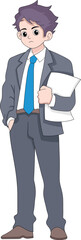 illustration of a job seeker, a young man carrying documents to apply for a job