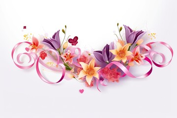 Flowers with heart ribbon on transparent background (mothers day concept)