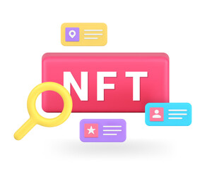 NFT media file management library searching image video in digital database 3d icon realistic vector
