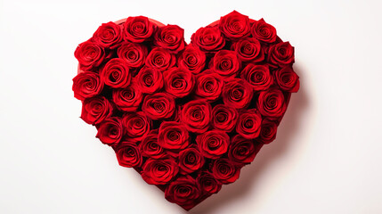 Beautiful bouquet of red roses in shape of a heart on isolated white background - ai generative