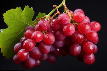Fototapeta premium Close-up grape with water drops, closeup, isolated on black, AI generate