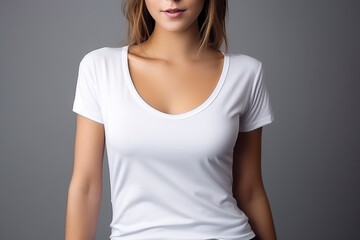 Obraz premium Woman in White Tshirt Mockup created with Generative AI