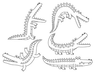 Doodle of cute crocodile sketch. outline vector illustration. - obrazy, fototapety, plakaty