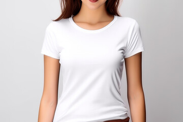 Fototapeta premium Woman in White Tshirt Mockup created with Generative AI