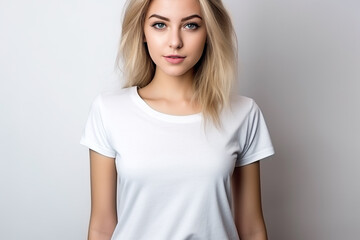 Obraz premium Woman in White Tshirt Mockup created with Generative AI