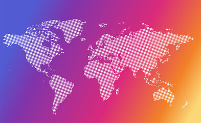 Dots map of the world in different colors on a colorful background, vector illustration