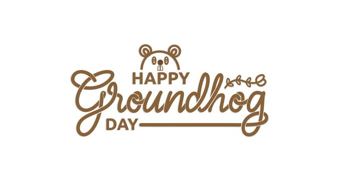 Happy Groundhog Day text animation in 5 clips of different colors. Handwriting animated text with cute groundhog with alpha channel. Celebrated on 2 February. Concept video for celebration. 