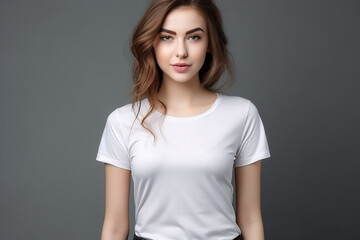 Obraz premium Woman in White Tshirt Mockup created with Generative AI