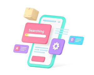 Online shopping goods delivery searching smartphone application 3d icon realistic vector