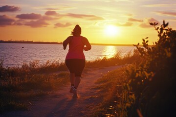 Runner athlete running at seaside. woman fitness jogging workout wellness concept. AI generated