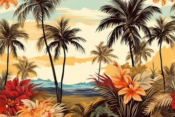 seamless floral pattern Tropical graphical palm trees motif art illustration ideas in African fashions