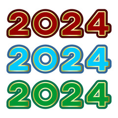 Set of multi-colored inscriptions 2024 with a golden outline. Vector illustration