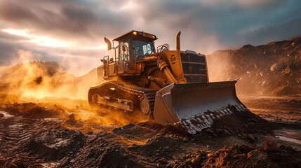Excavators and bulldozers shaping the landscape - obrazy, fototapety, plakaty