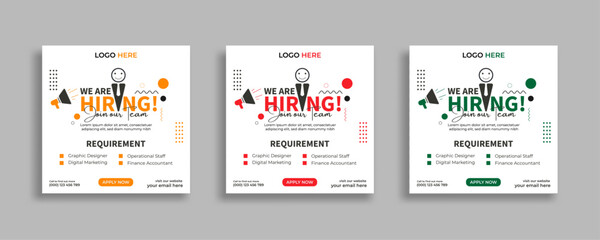 We are hiring job vacancy social media post or square web banner template vector design	
