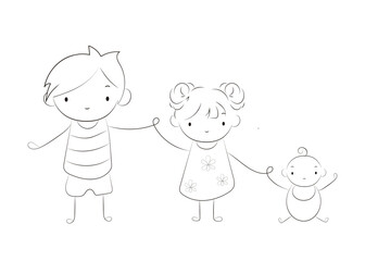Vector illustration of kids line doodle style