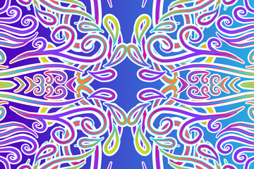 Beautiful colourful flower floral and leaf line art pattern of indonesian culture traditional tenun batik ethnic dayak background 