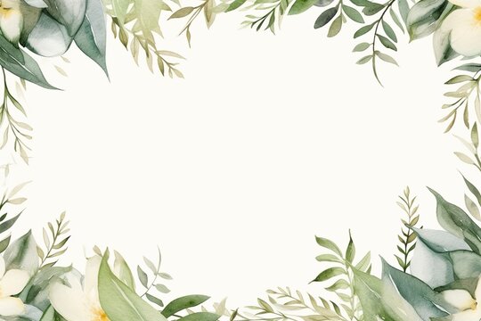 Watercolor invitation Card design with leaves. background with floral elements , botanic watercolor illustration.