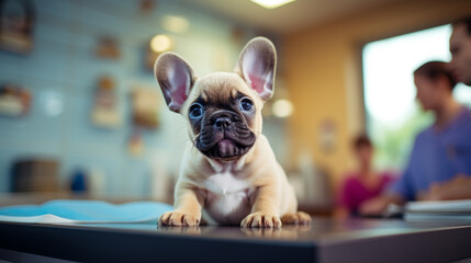french bulldog puppy sitting on a chair , Generate Ai