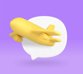 Travel plane assistance quick tips aircraft with speech bubble 3d icon realistic vector illustration