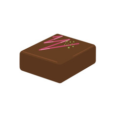 いちごのソースとピスタチオの欠片がかかったチョコレート