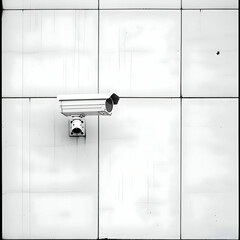 Surveillance camera on a white wall outdoors. High-resolution