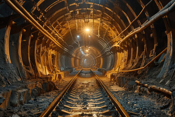 Fototapeta na wymiar Deep construction Underground tunnel construction with industrial environments