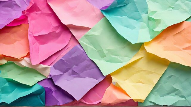 Vibrant Palette: Colorful Paper Background with a Kaleidoscope of Hues Hanging on a Wall. Generative AI.