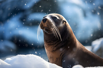 Naklejka premium Seehund im Eis und Schnee, erstellt mit generativer KI
