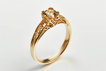 gold wedding ring with gemstone, on white background