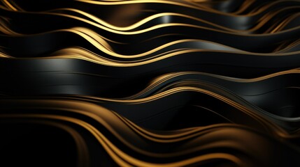 Black and gold metal 3D modern luxury futuristic background. Abstract close-up of luxurious black and gold textured elements, perfect for high-end fashion and design.