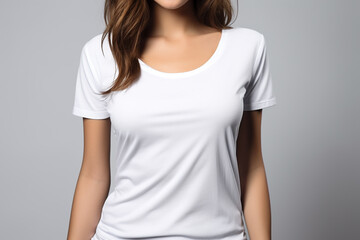 Fototapeta premium Woman in White Tshirt Mockup created with Generative AI