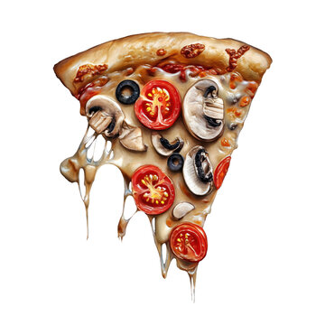 slice of pizza funghi with mushrooms . Clipart PNG image . Transparent background  . Generative AI 