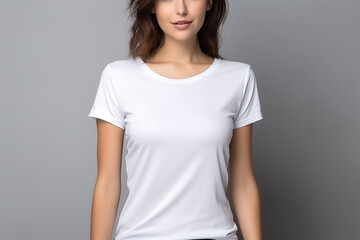 Fototapeta premium Woman in White Tshirt Mockup created with Generative AI
