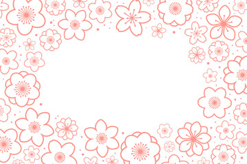 Spring flowers, blossoms, blooms, floral frame. Rectangular border with copy space on transparent background. Line art style vector illustration. Abstract geometric design. Concept seasonal banner