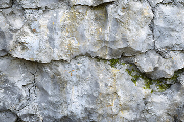 Rough gray stone surface with green moss background 