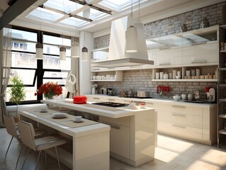 Beautiful kitchen design in a luxury home. Modern kitchen interior design with dining