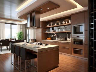 Beautiful kitchen design in a luxury home. Modern kitchen interior design with dining