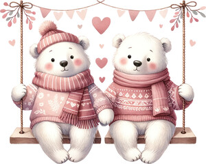 Valentine Polar Bear Watercolor clipart, Cute Couple polar bear, Valentine Couple PNG, Cute Polar bear, Love Polar bear, Romantic Polar bear