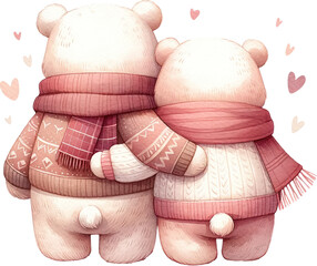 Valentine Polar Bear Watercolor clipart, Cute Couple polar bear, Valentine Couple PNG, Cute Polar bear, Love Polar bear, Romantic Polar bear