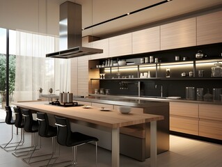 Beautiful kitchen design in a luxury home. Modern kitchen interior design with dining