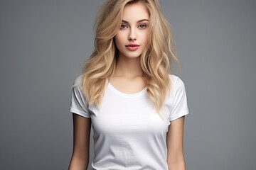 Obraz premium Woman in White Tshirt Mockup created with Generative AI