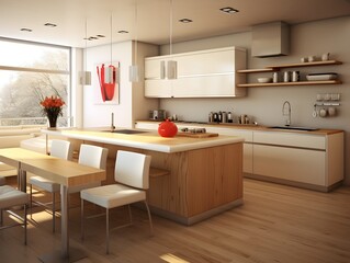 Beautiful kitchen design in a luxury home. Modern kitchen interior design with dining