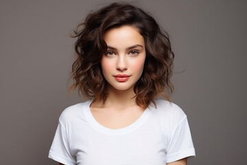 Fototapeta premium Woman in White Tshirt Mockup created with Generative AI