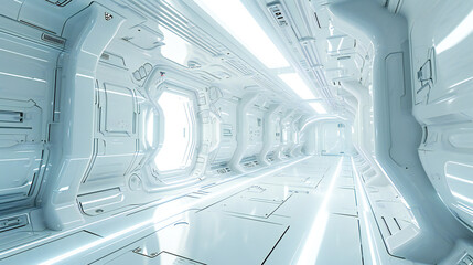 A generic futuristic science fiction background, inside of a white hi-tech laboratory or space ship