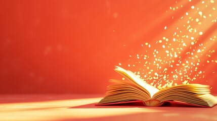 World book day. Flying Open book with magical book with fantasy stories inside it. Designed to greeting or celebrate World Book Day.