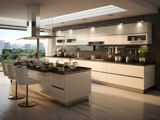 Beautiful kitchen design in a luxury home. Modern kitchen interior design with dining