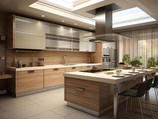 Fototapeta na wymiar Beautiful kitchen design in a luxury home. Modern kitchen interior design with dining