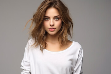 Fototapeta premium Woman in White Tshirt Mockup created with Generative AI